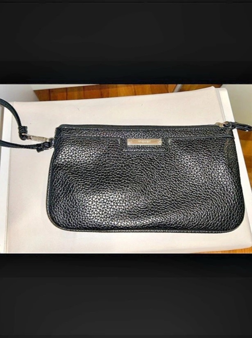 Nine West Black Wristlet with Leopard-Print Lining Like New